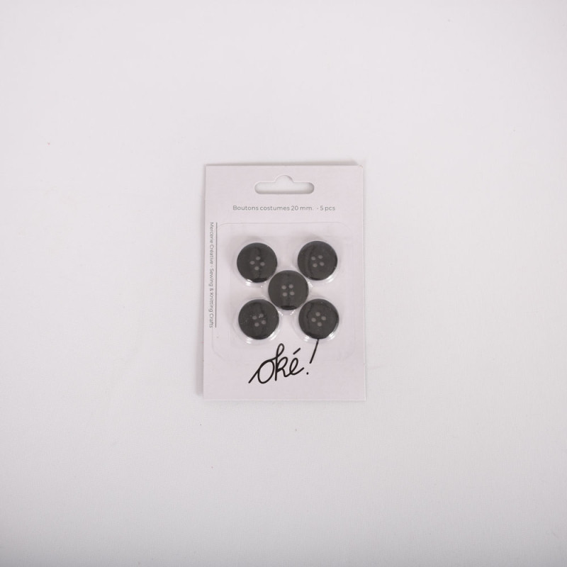 BOUTONS COSTUME NOIR20 MM. 5 PCS